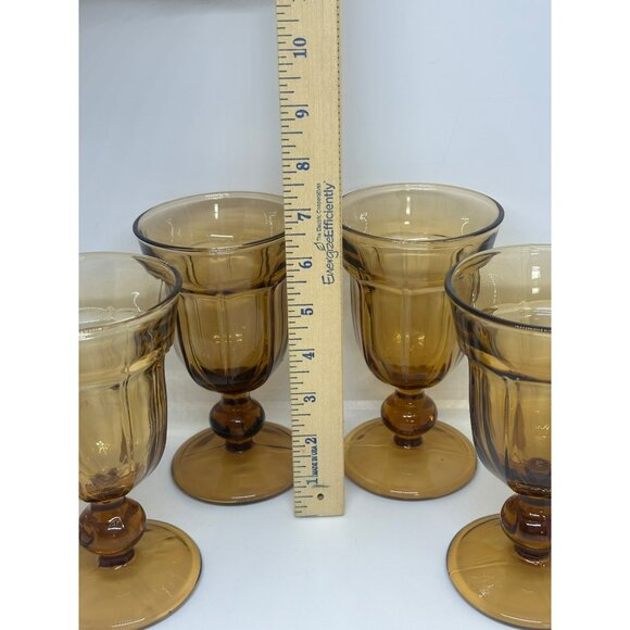 VTG Noritake Provincial Paneled Brown 5.5 inch tall Glass Water Goblet Set of 4 - Picture 5 of 8